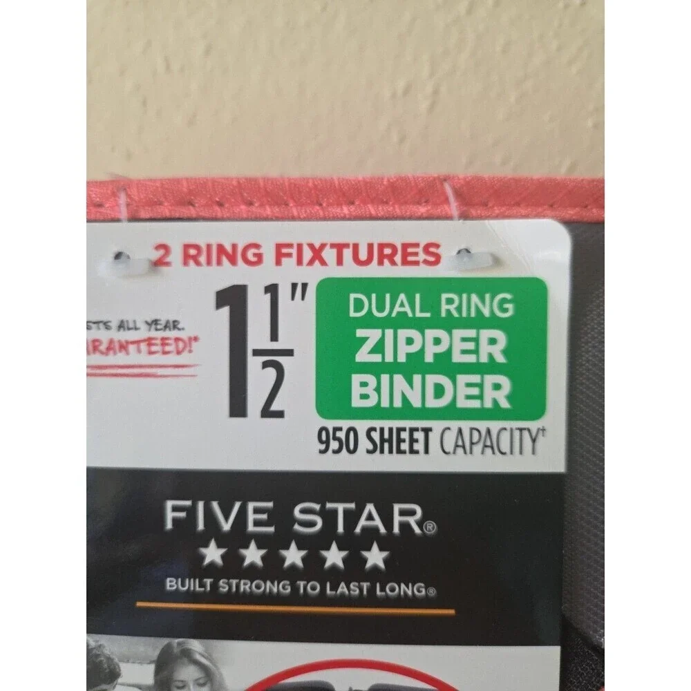 Mead Five Star Dual Ring Zipper Binder 1.5 Inch 950 Sheets Retro Pink Gray NEW